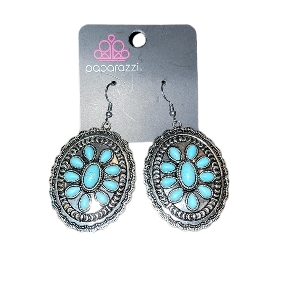 Paparazzi Earring ~ Absolutely Apothecary - Blue turquoise stones - Picture 1 of 8